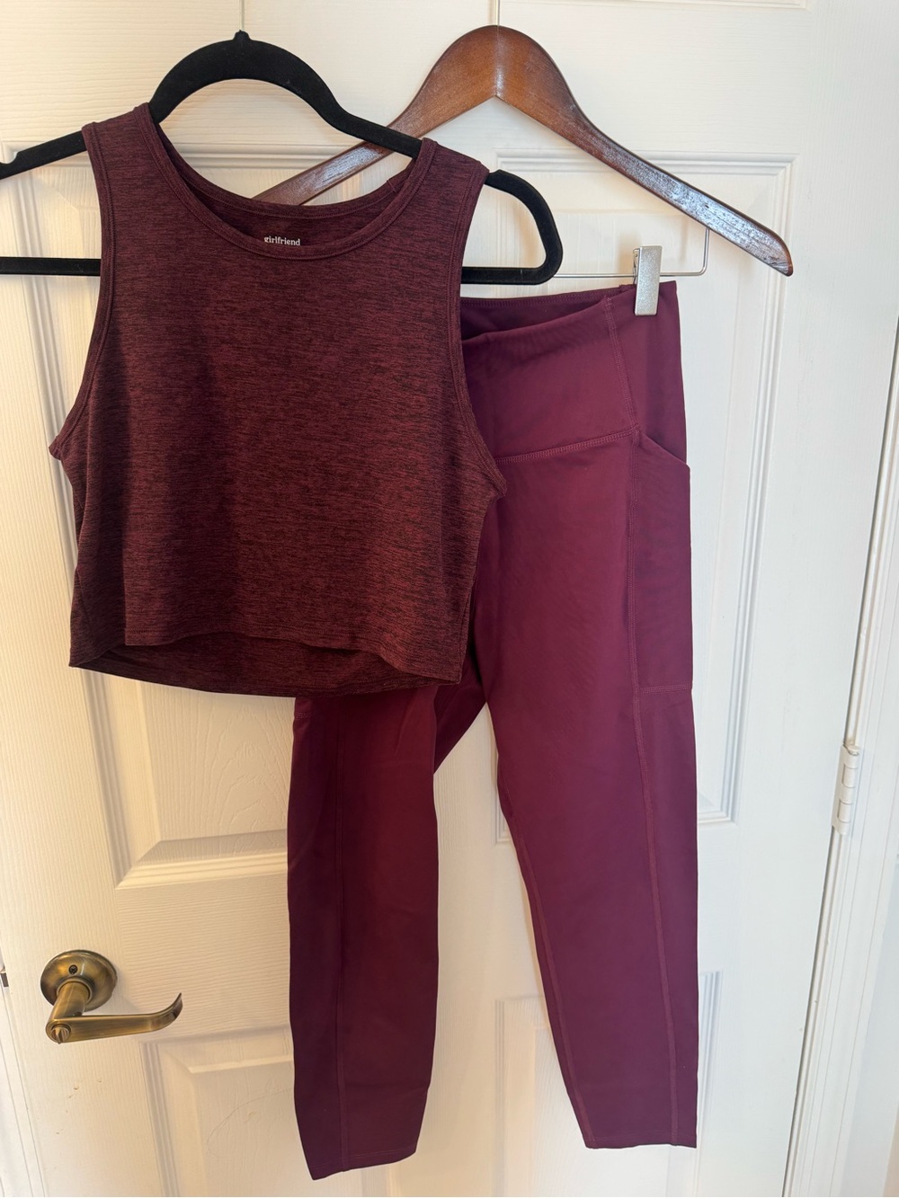 Girlfriend Collective Burgundy High-Rise Pocket Leggings & Cropped Tank Set